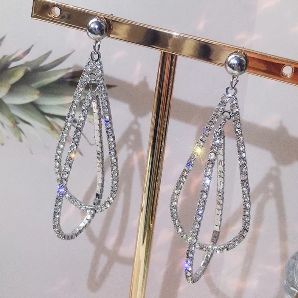 NEW Sterling Silver Diamond Long Drop Earrings - Picture 5 of 5